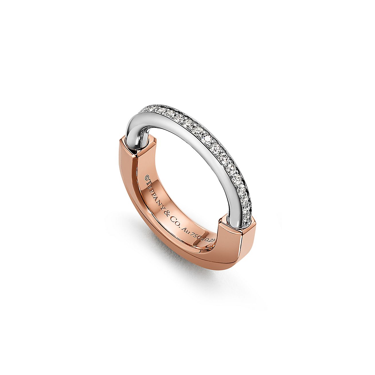 18K Tiffany Lock Diamond Rose Gold Ring