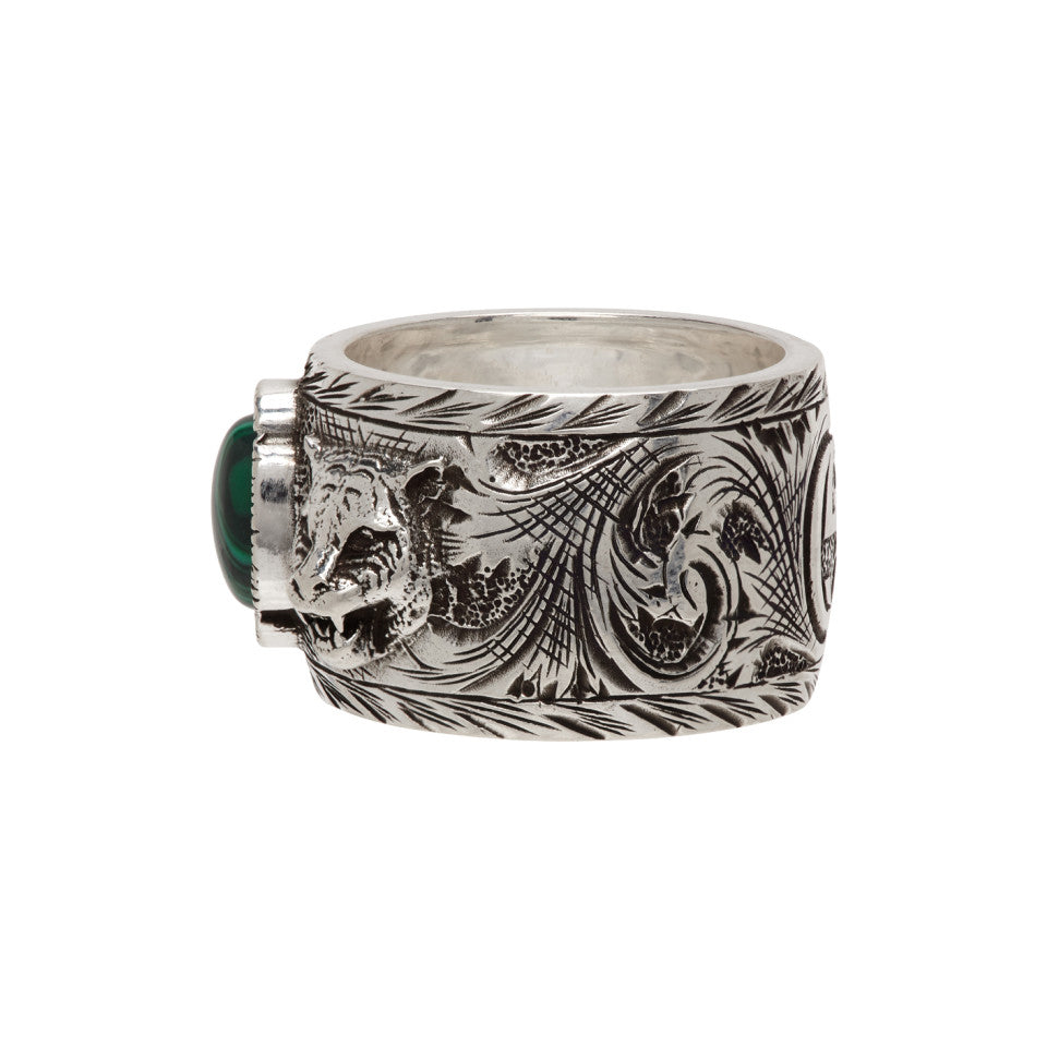 Double Gucci Feline Garden Green Ring