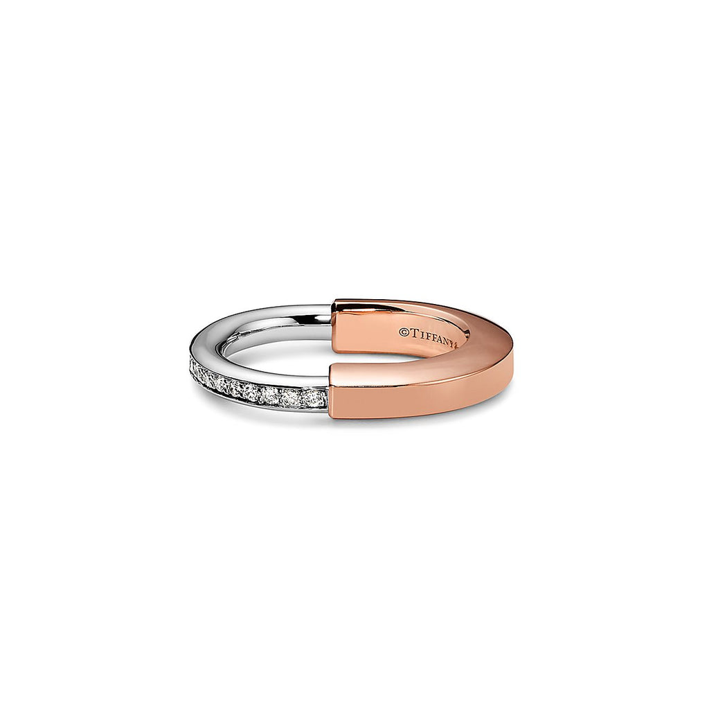 18K Tiffany Lock Diamond Rose Gold Ring