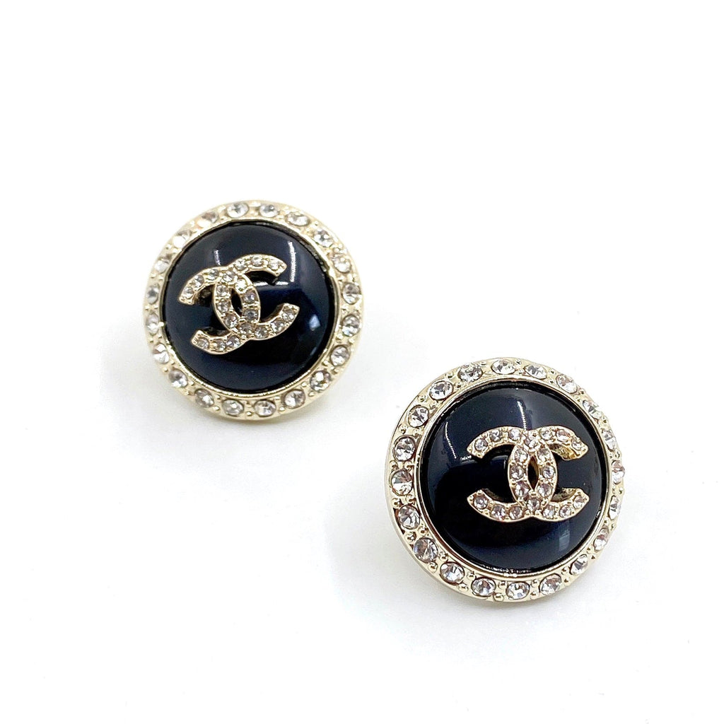 18K  Chanel Black Crystal Earrings