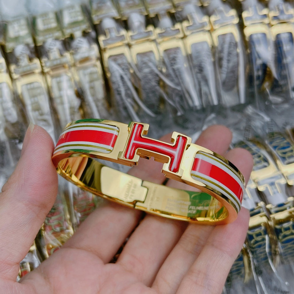 18K Clic Hermes Red & White Bracelet