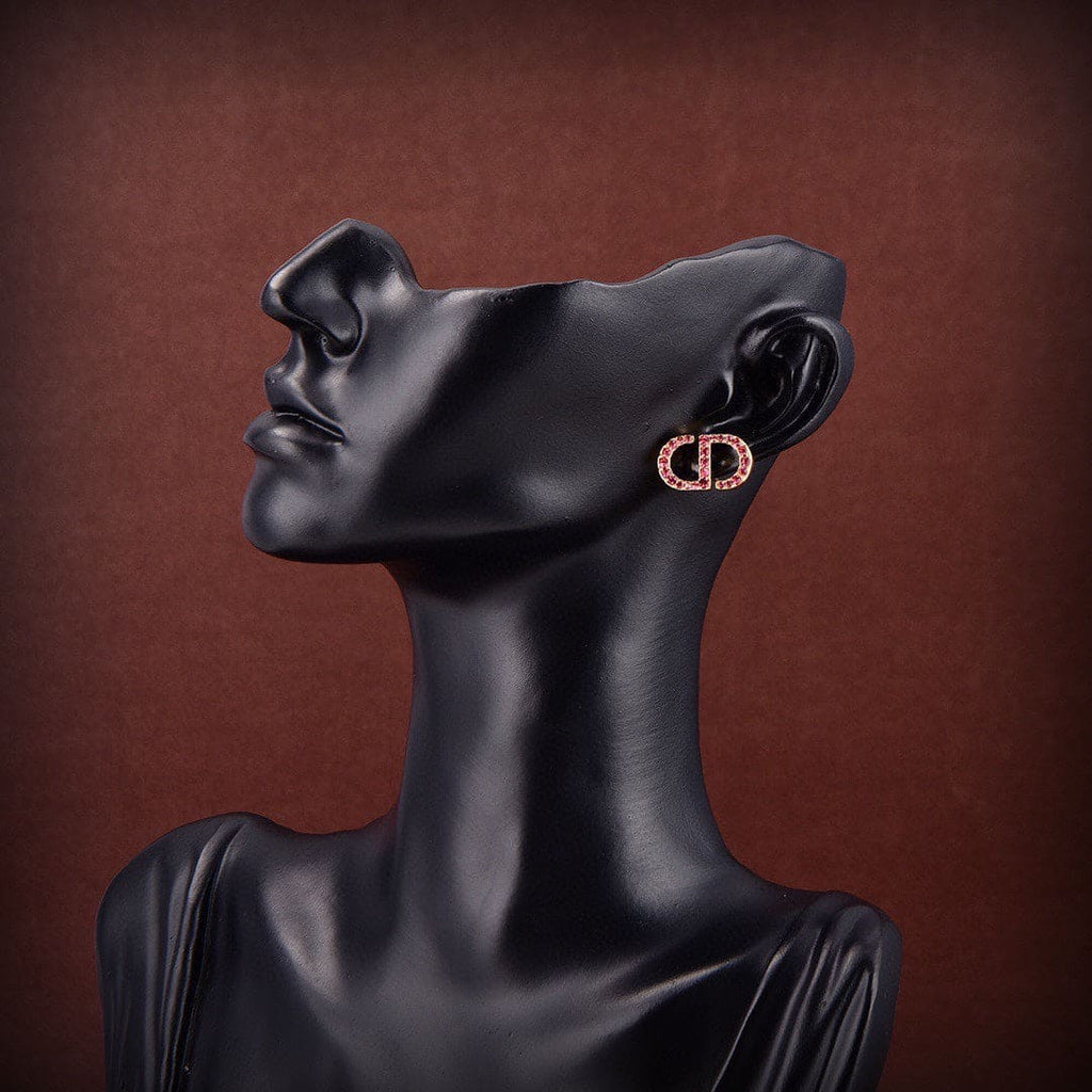 18K Petit Dior Stud Fuchsia Crystals Earrings