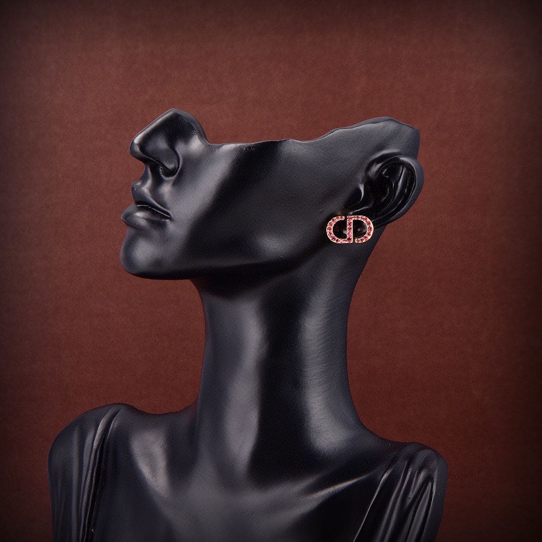 18K Petit Dior Stud Fuchsia Crystals Earrings