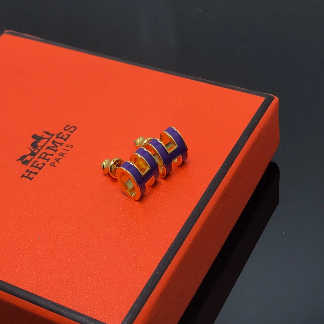 18K Mini Pop Hermes Purple Earrings
