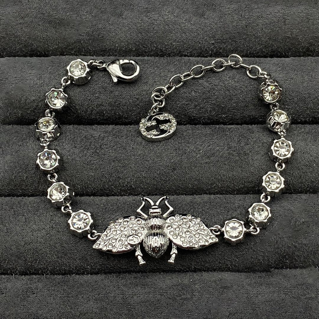 Double Gucci Interlocking Gucci Bee Crystals Bracelet