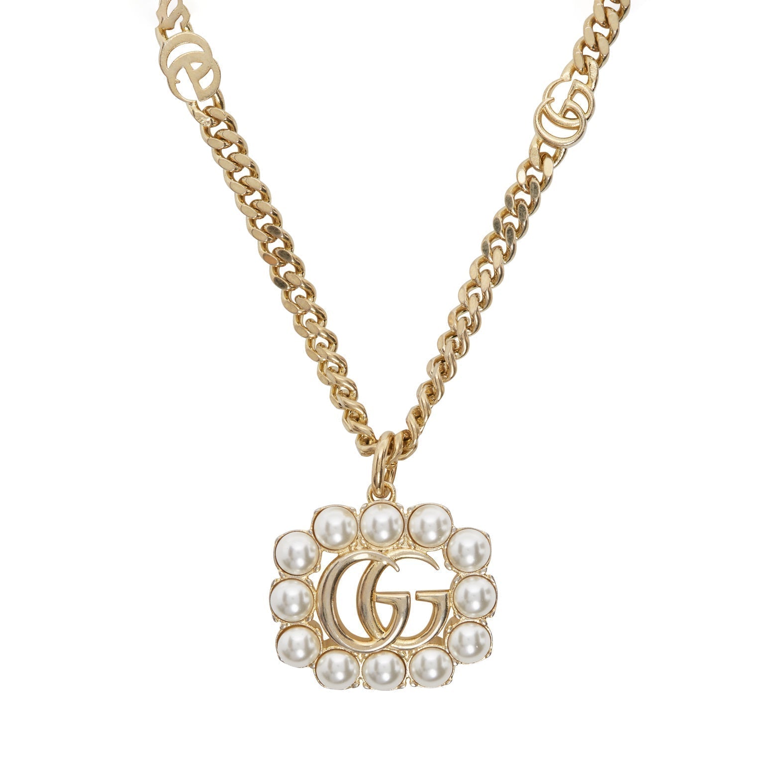 18K Double Gucci Pearl Double Gucci Necklace