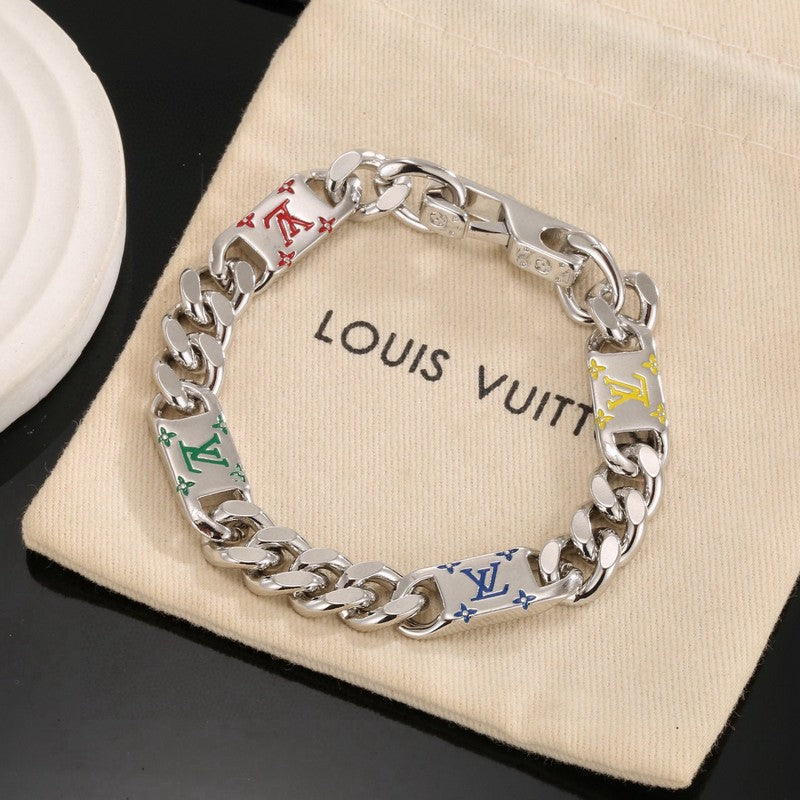 18K Louis Vuitton Monogram Color Logo Chain Bracelet