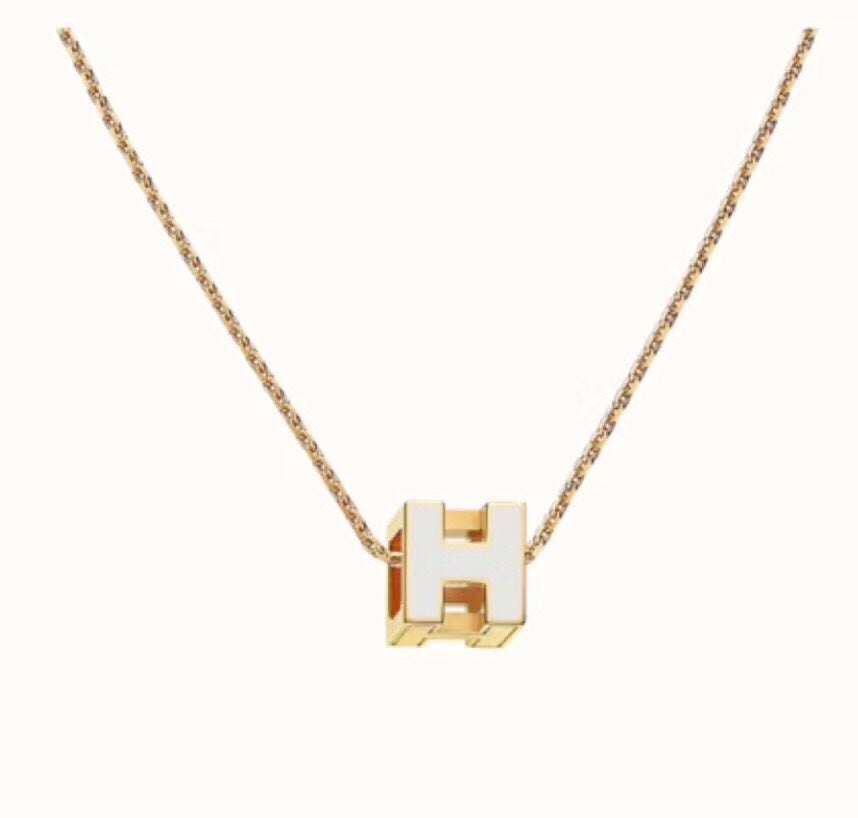 18K Cage D'H White Hermes Necklace