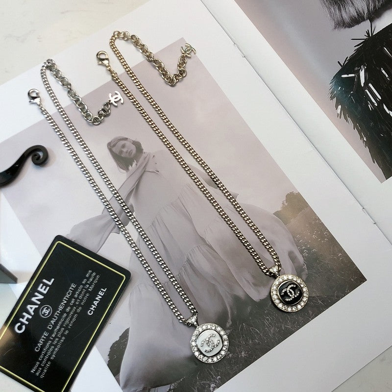 18K  Chanel Black & White Diamond Gold Necklace