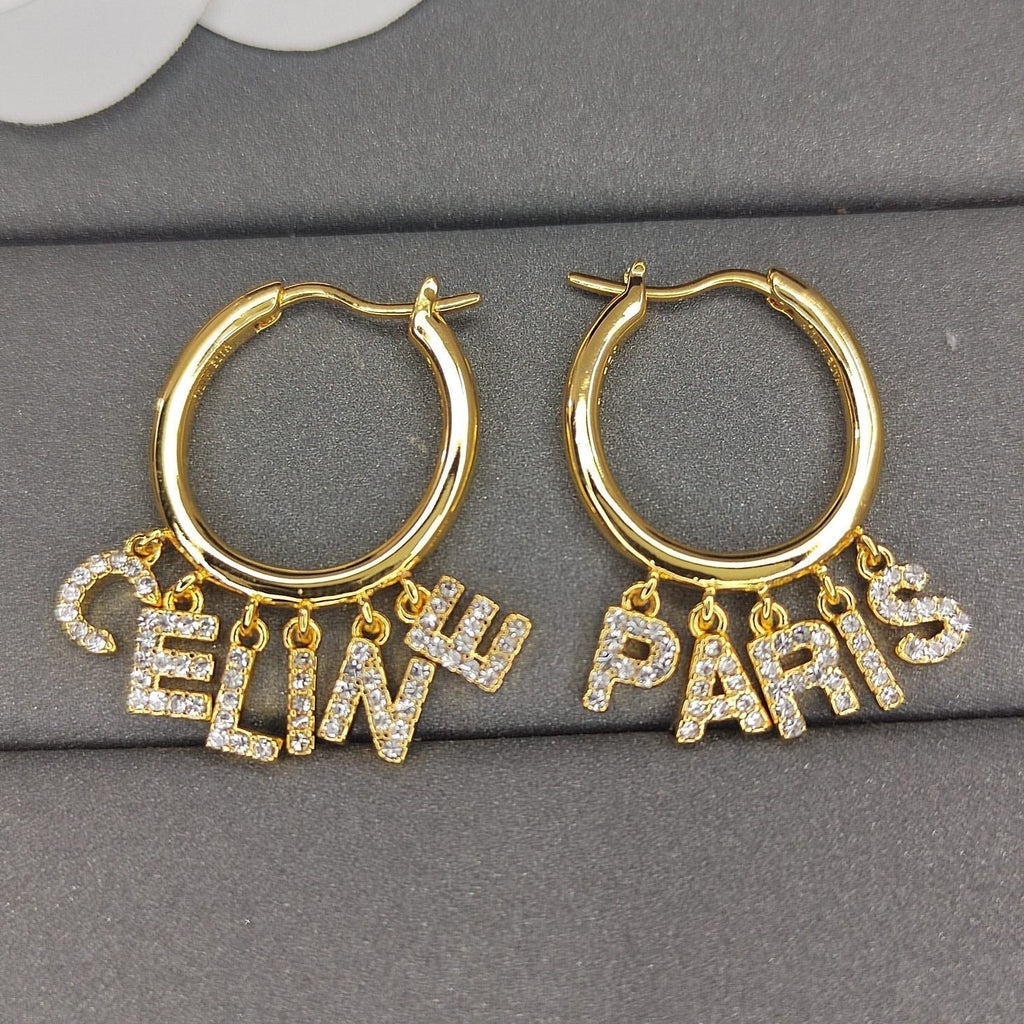 18K Celine Script Diamonds Earrings