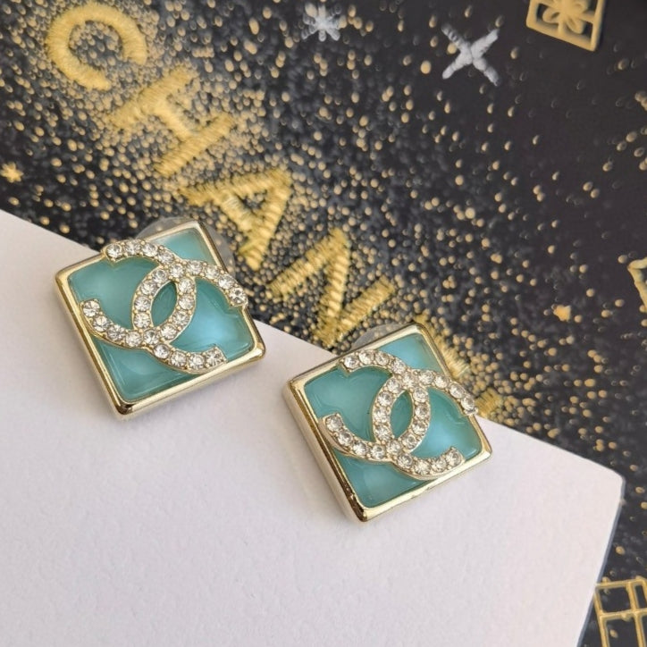 18K  Chanel Blue Resin Earrings