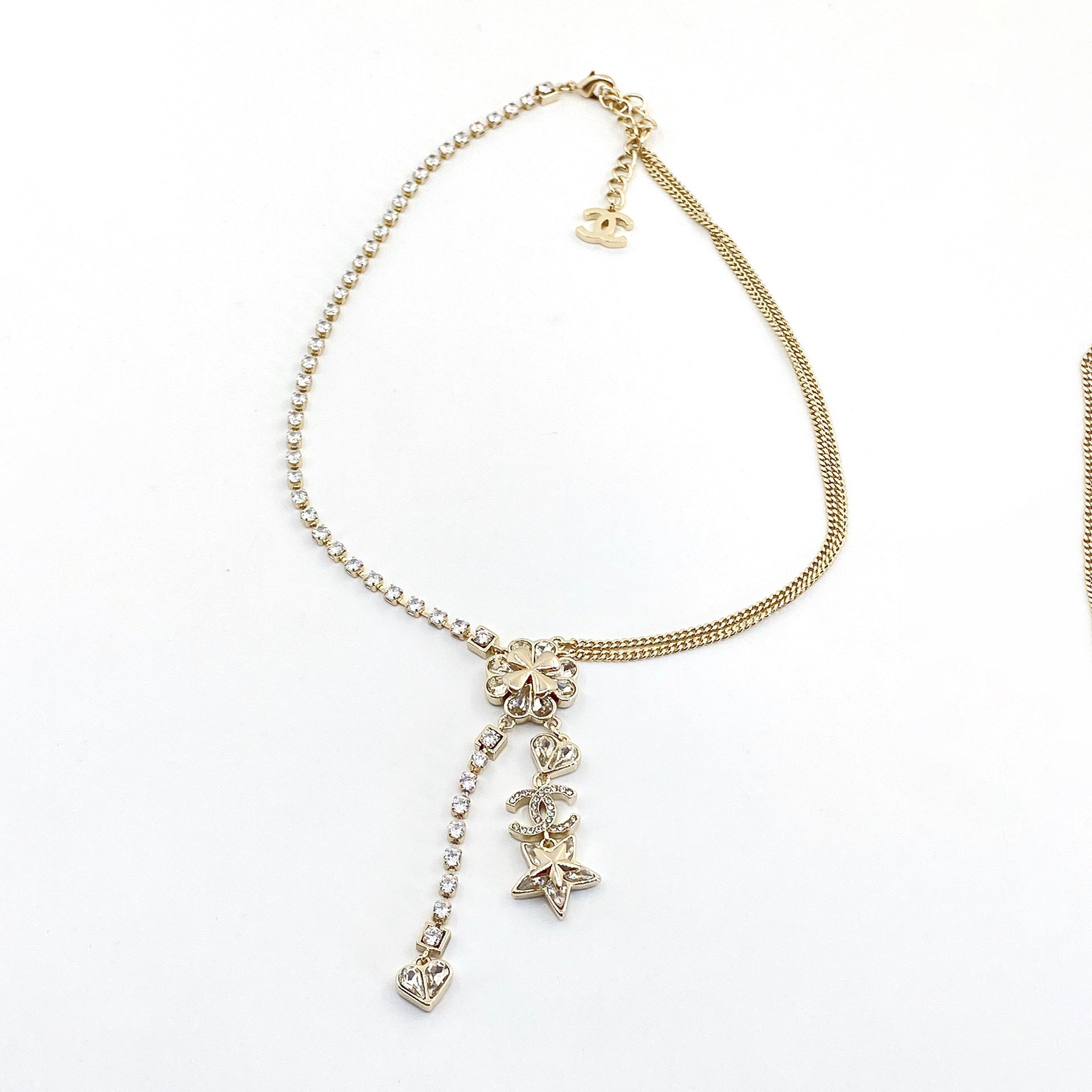 18K  Chanel Heart Crystals Chain Necklace