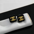 18K  Chanel Black Gold Square Earrings