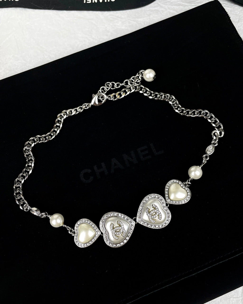 18K  Chanel Heart Crystals Necklace