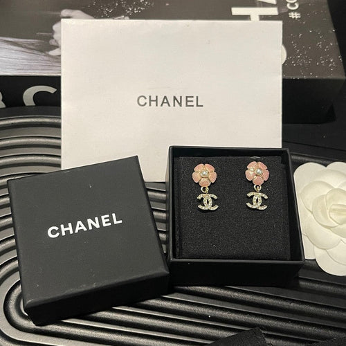 18K  Chanel 26C Pink Camellia Diamond Earrings
