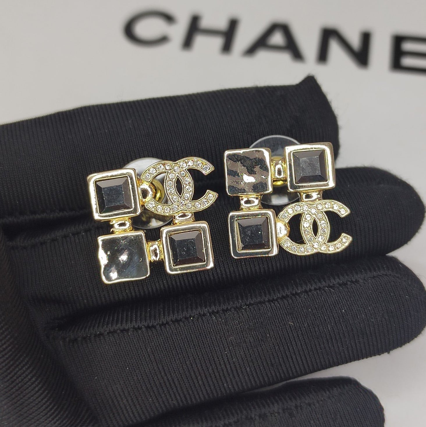 18K  Chanel Black Crystals Earrings