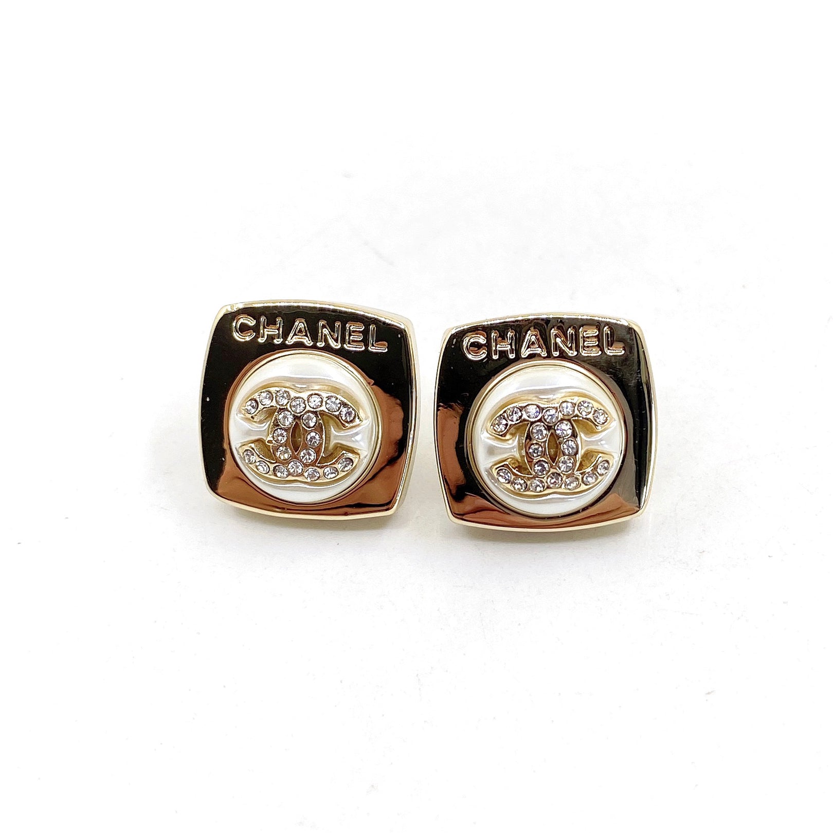 18K  Chanel Diamond Square Earrings