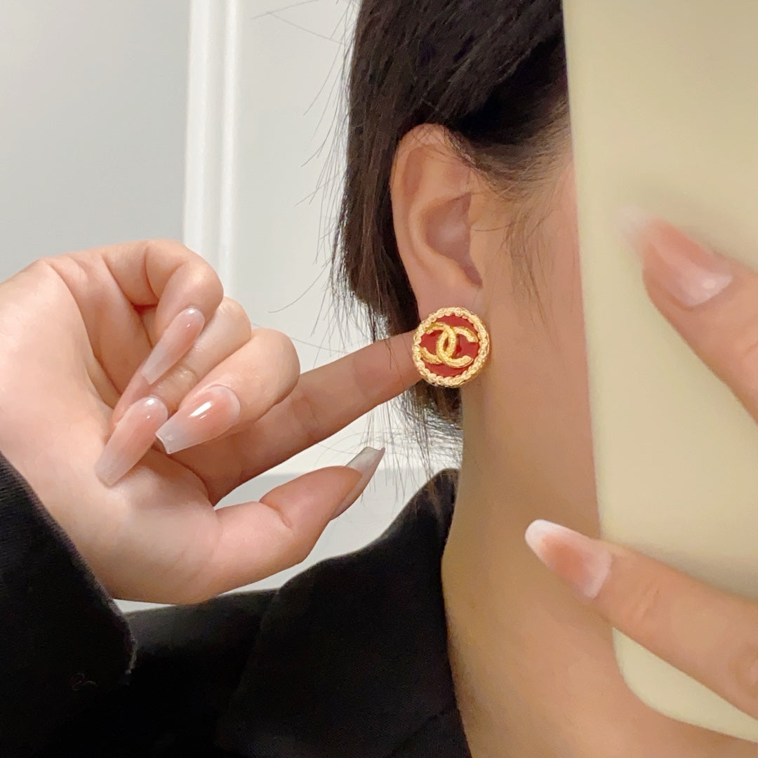 18K  Chanel Black & Red Earrings