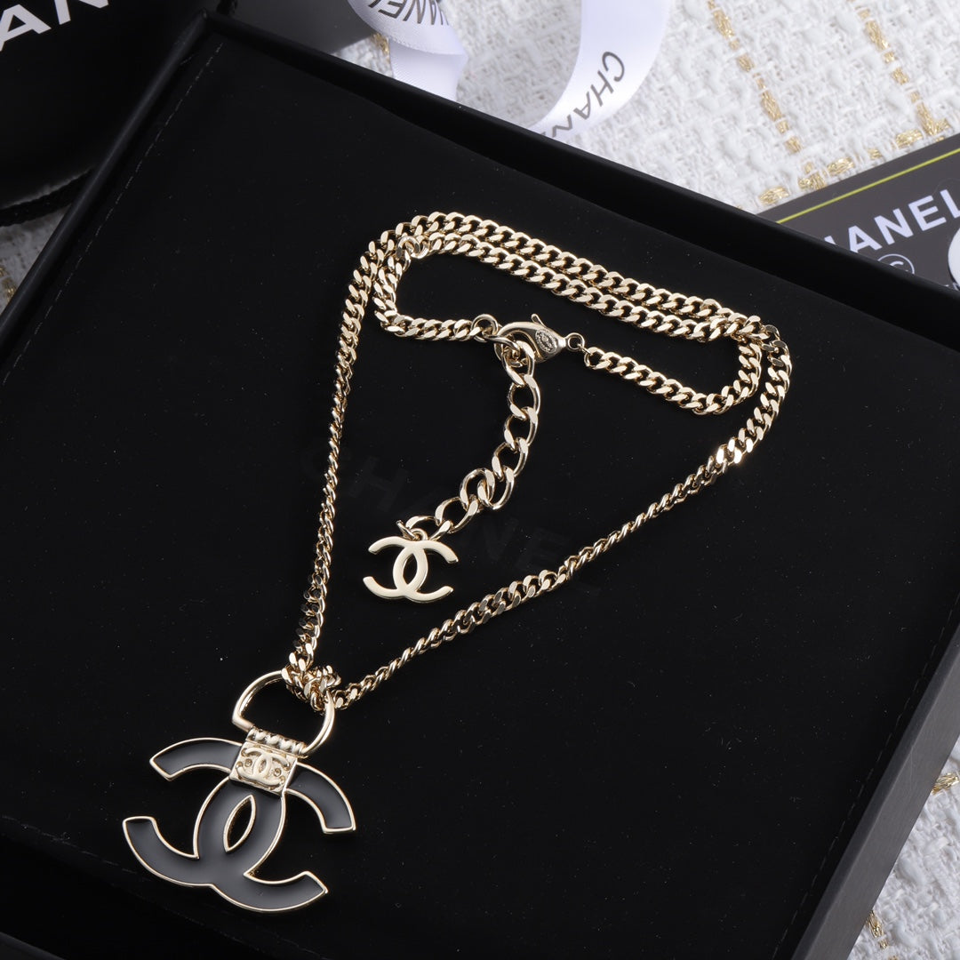18K  Chanel Black Resin Logo Necklace