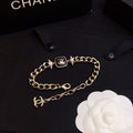 18K  Chanel Black Logo Gold Chain Bracelet