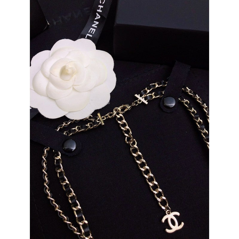 18K  Chanel Long Leather Necklace