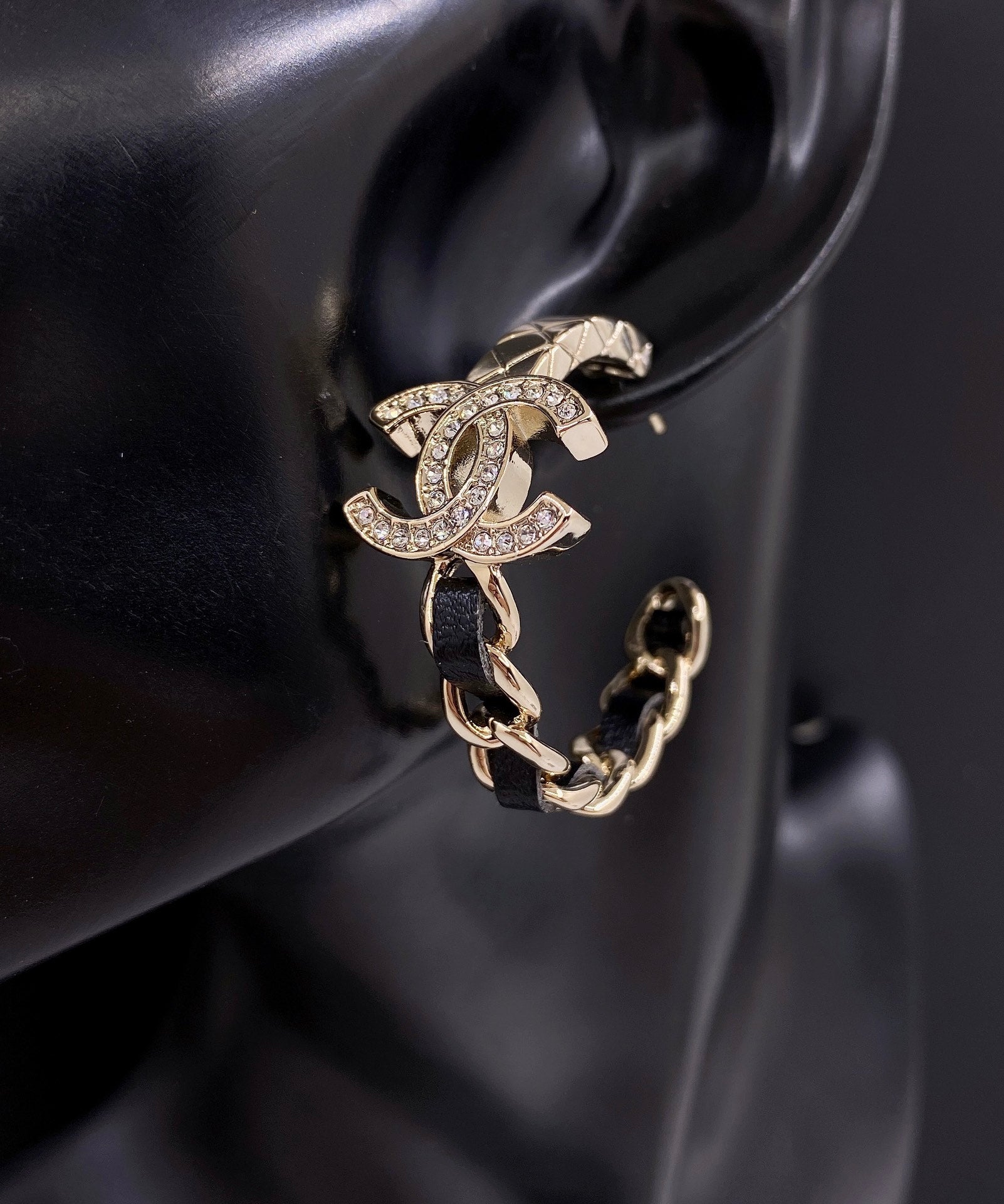 18K  Chanel Black Open Earrings