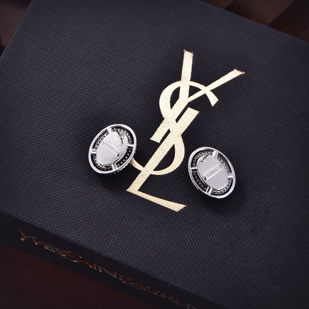 18K YSL Black Crystal Earrings