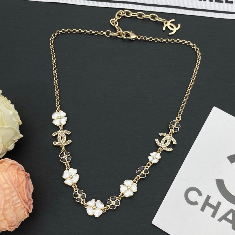 18K  Chanel Black & White Camellia Necklace