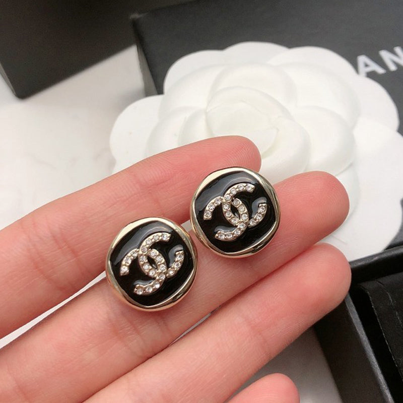 18K  Chanel Black & White Diamond Gold Earrings