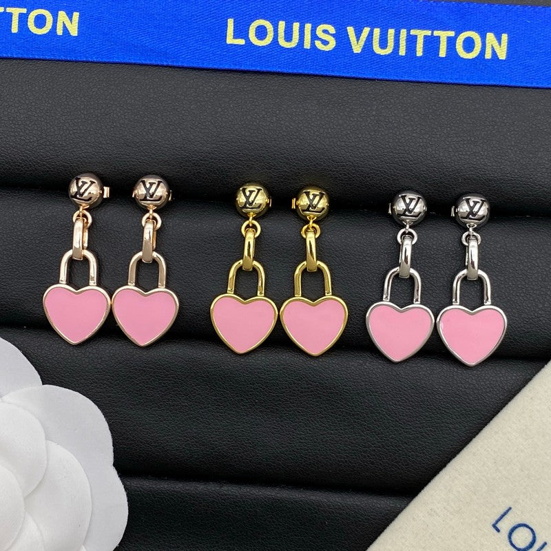 18K Louis Vuitton Pink Heart Gold Earrings
