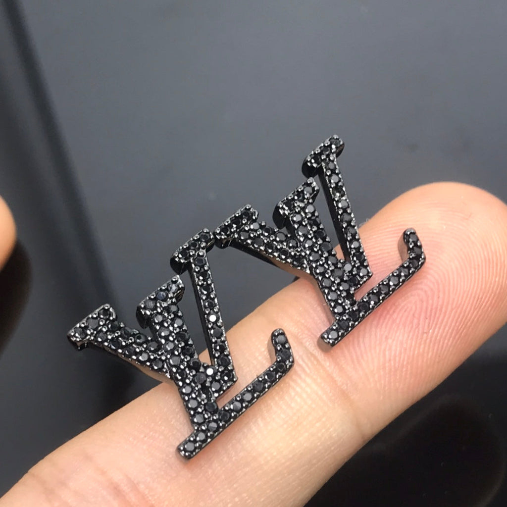 18K Louis Vuitton Iconic Black Crystal Stud Earrings