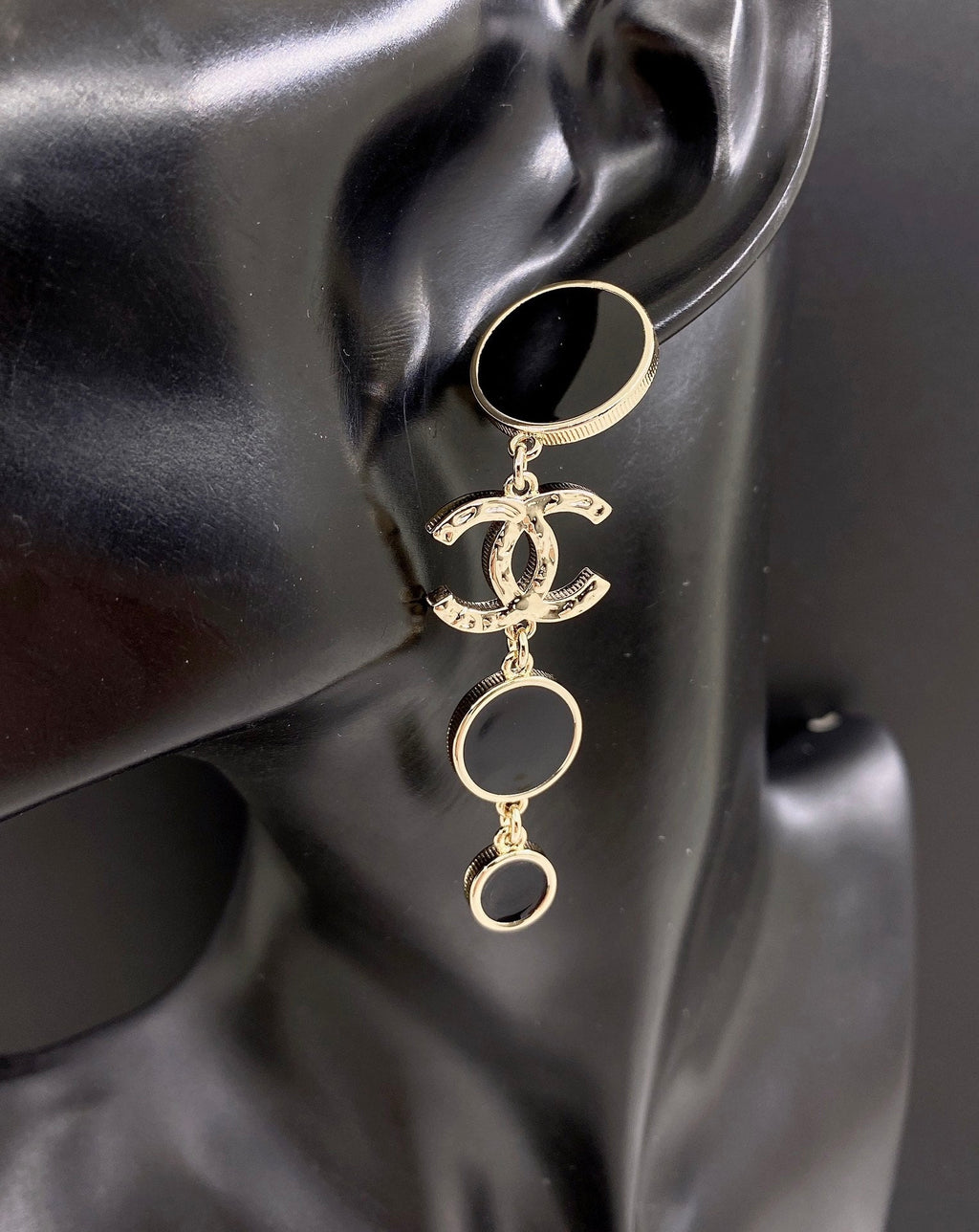 18K  Chanel Black Crystals Earrings