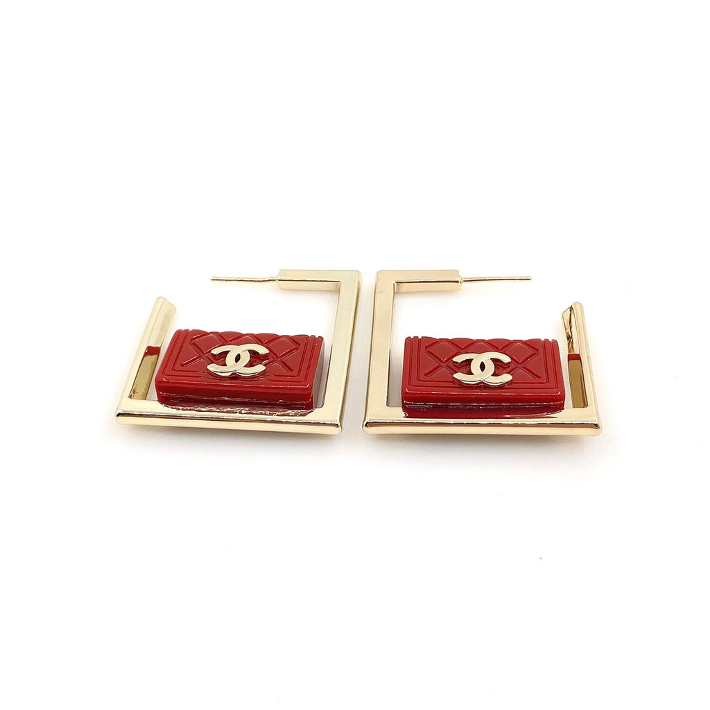 18K Red Bag Pendant Earrings