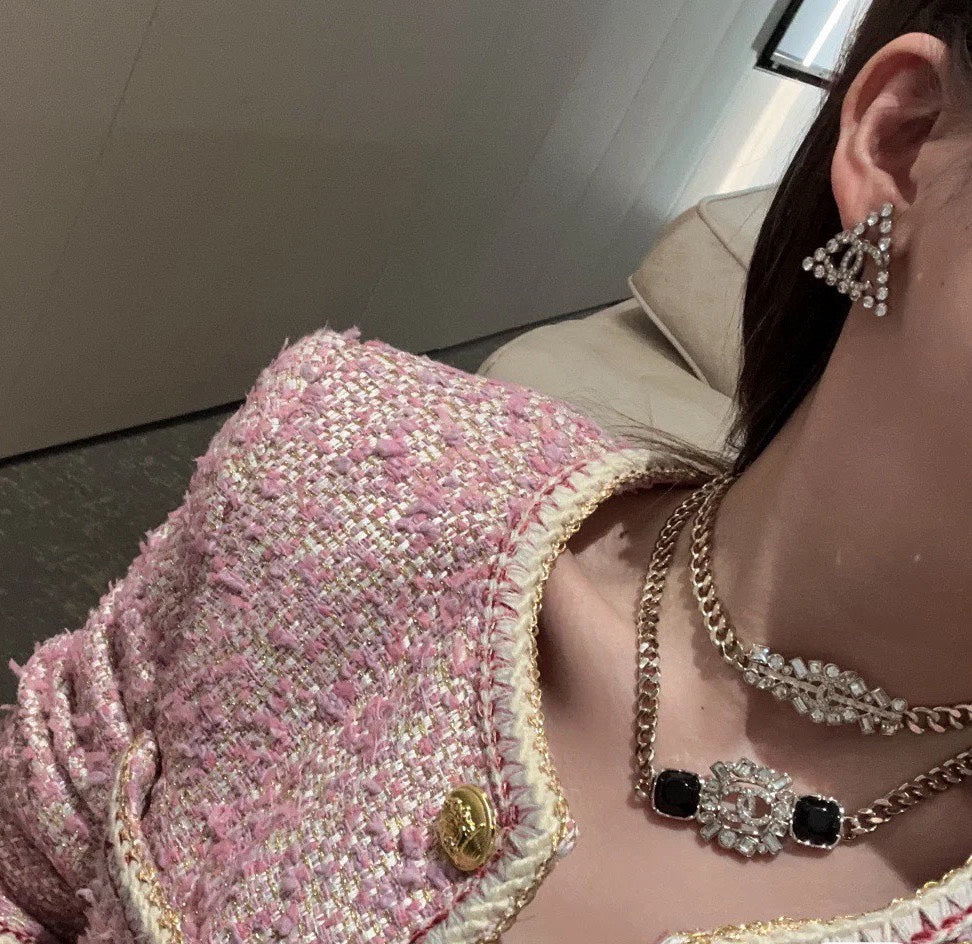 18K  Chanel Black Crystals Chain Necklace