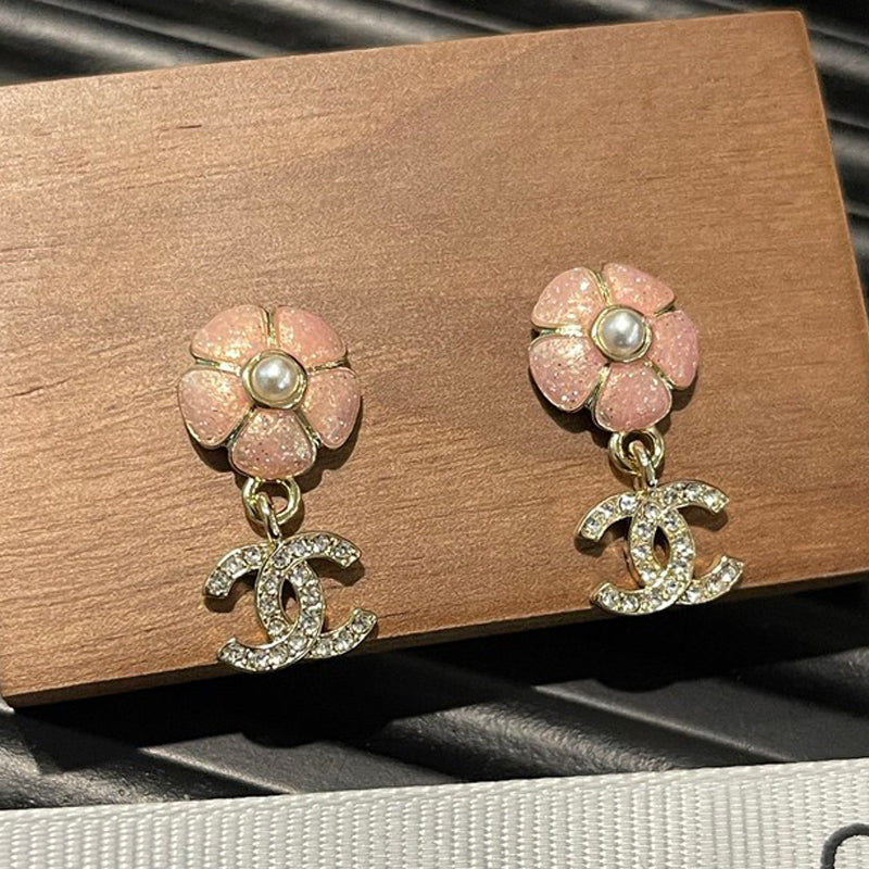 18K  Chanel 26C Pink Camellia Diamond Earrings