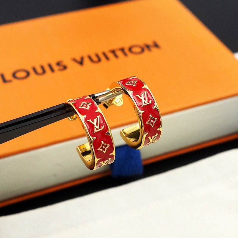 18K Louis Vuitton Nanogram Enamel Earrings