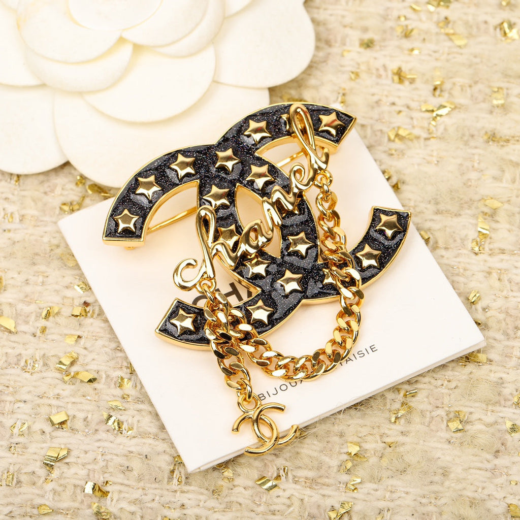 18K  Chanel Black Chain Brooch