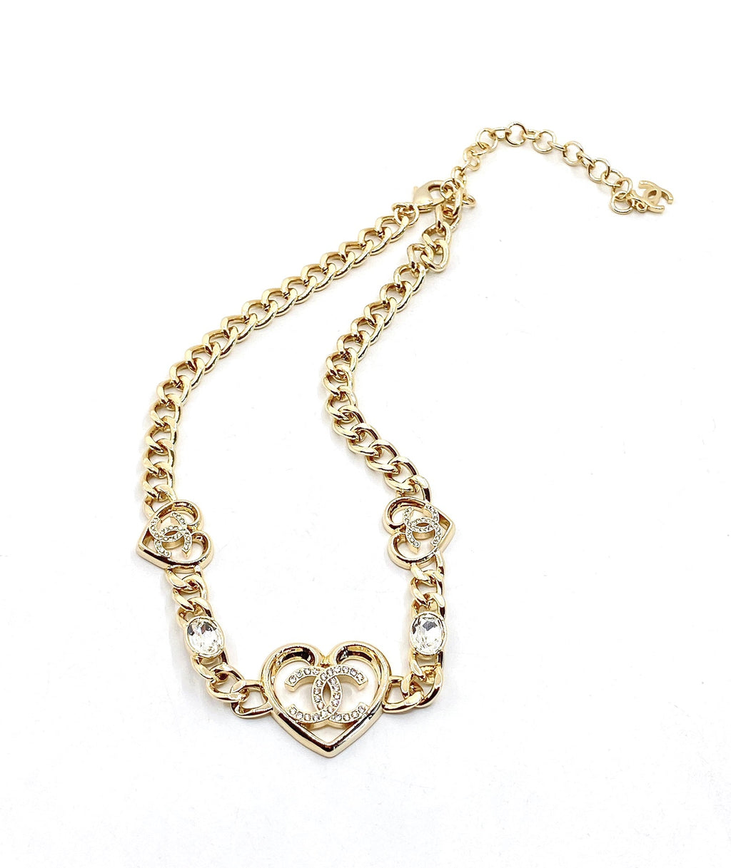 18K  Chanel Heart Diamonds Chain Necklace