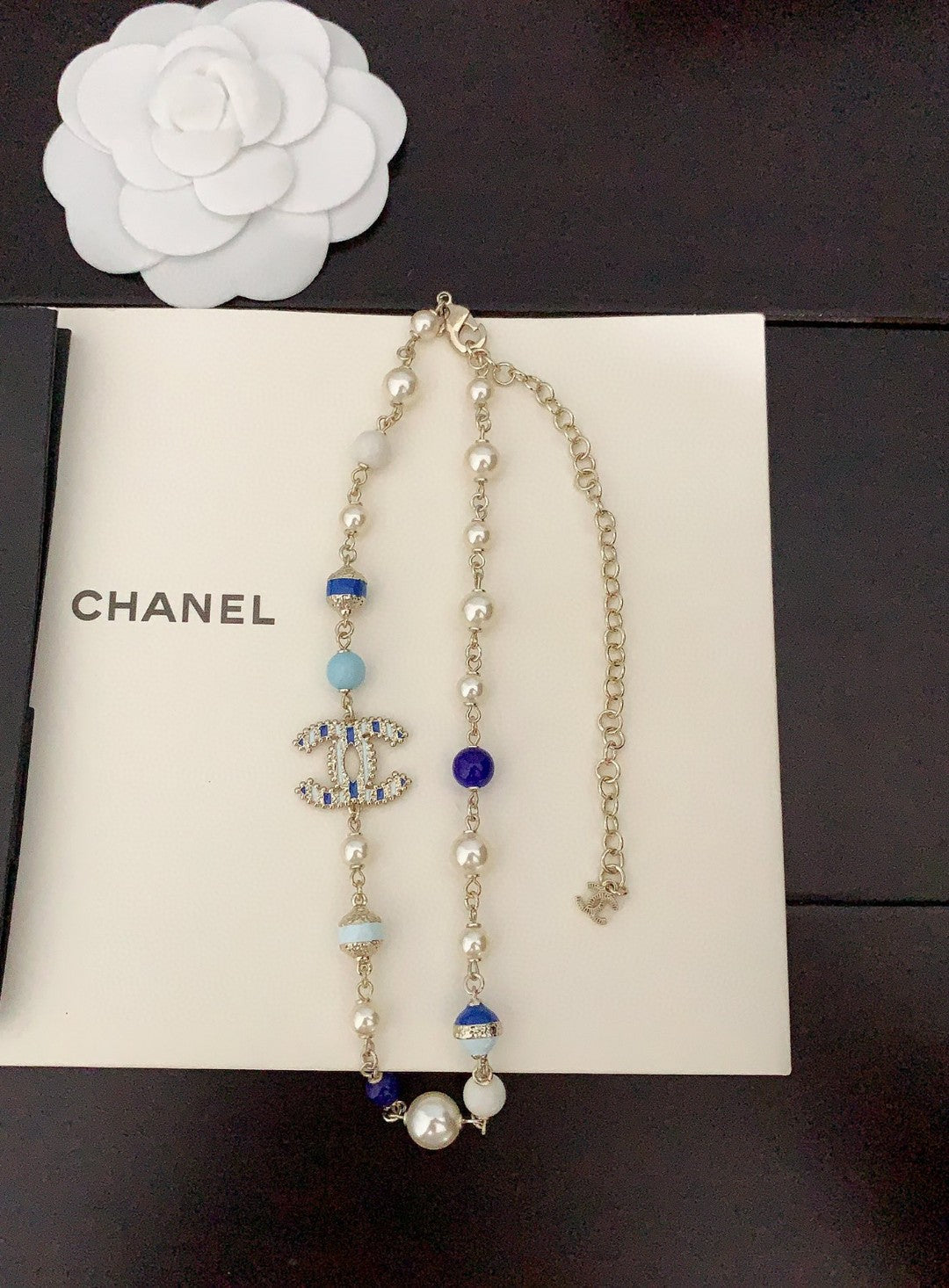 18K  Chanel Blue & White Pearls Necklace