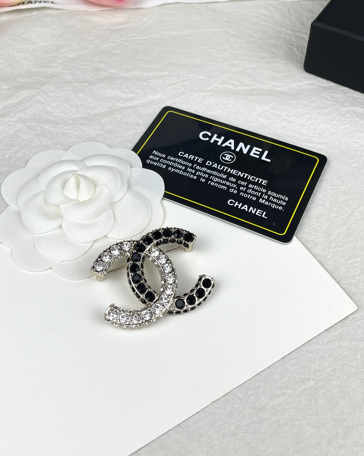 18K  Chanel Black & White Crystals Brooch