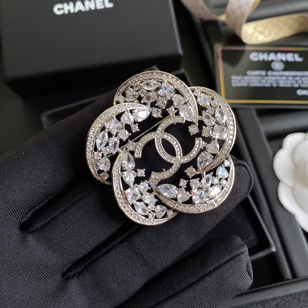 18K  Chanel Camellia Crystals Brooch