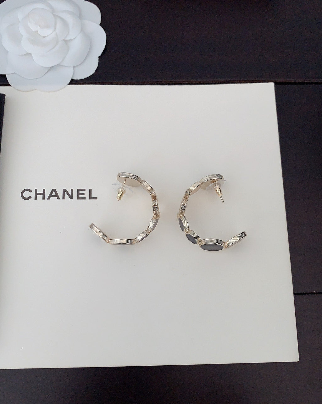 18K  Chanel Black Crystals Earrings