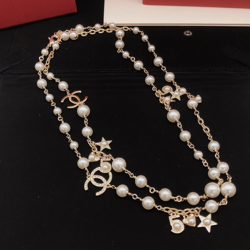 18K  Chanel No.5 Star Long Pearl Necklace