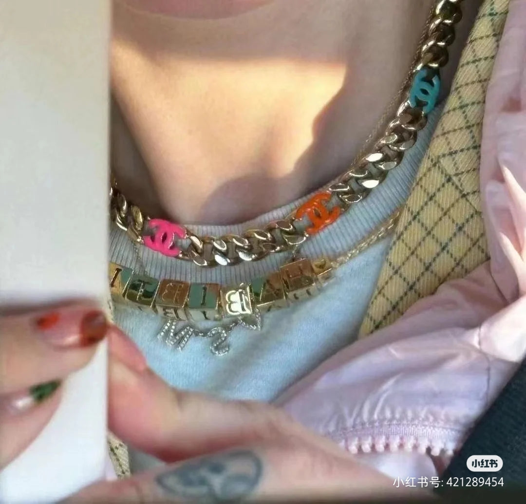 18K  Chanel Color Logo Chain Necklace