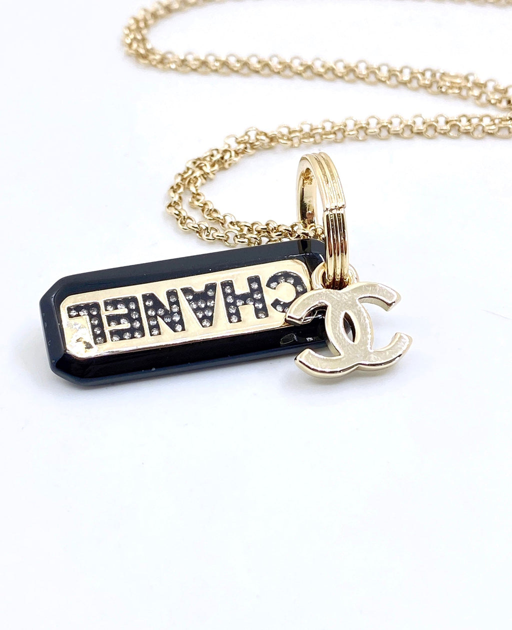 18K  Chanel Black Plate Chain Necklace