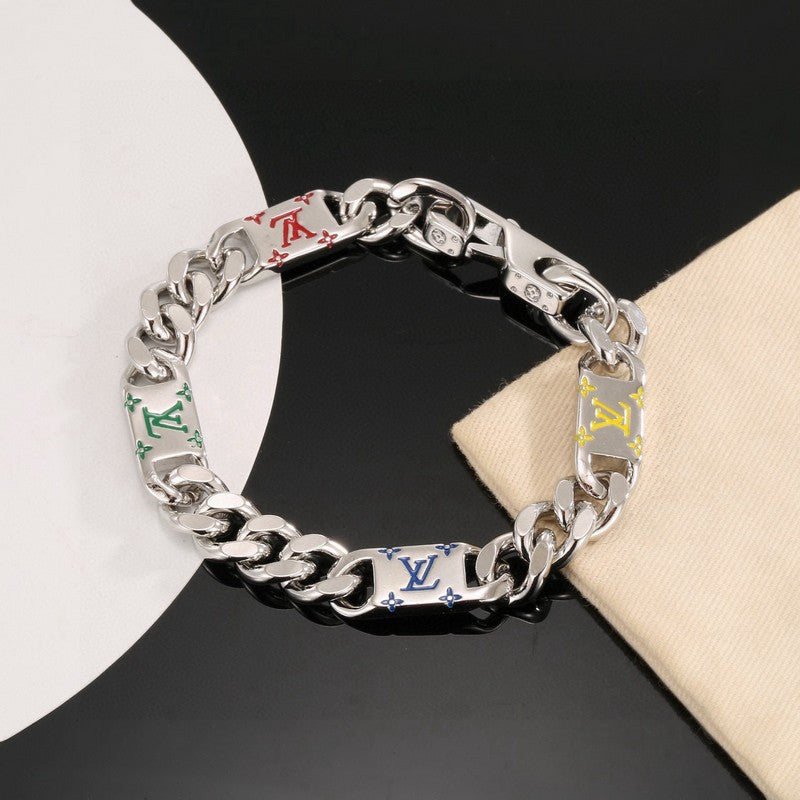 18K Louis Vuitton Monogram Color Logo Chain Bracelet