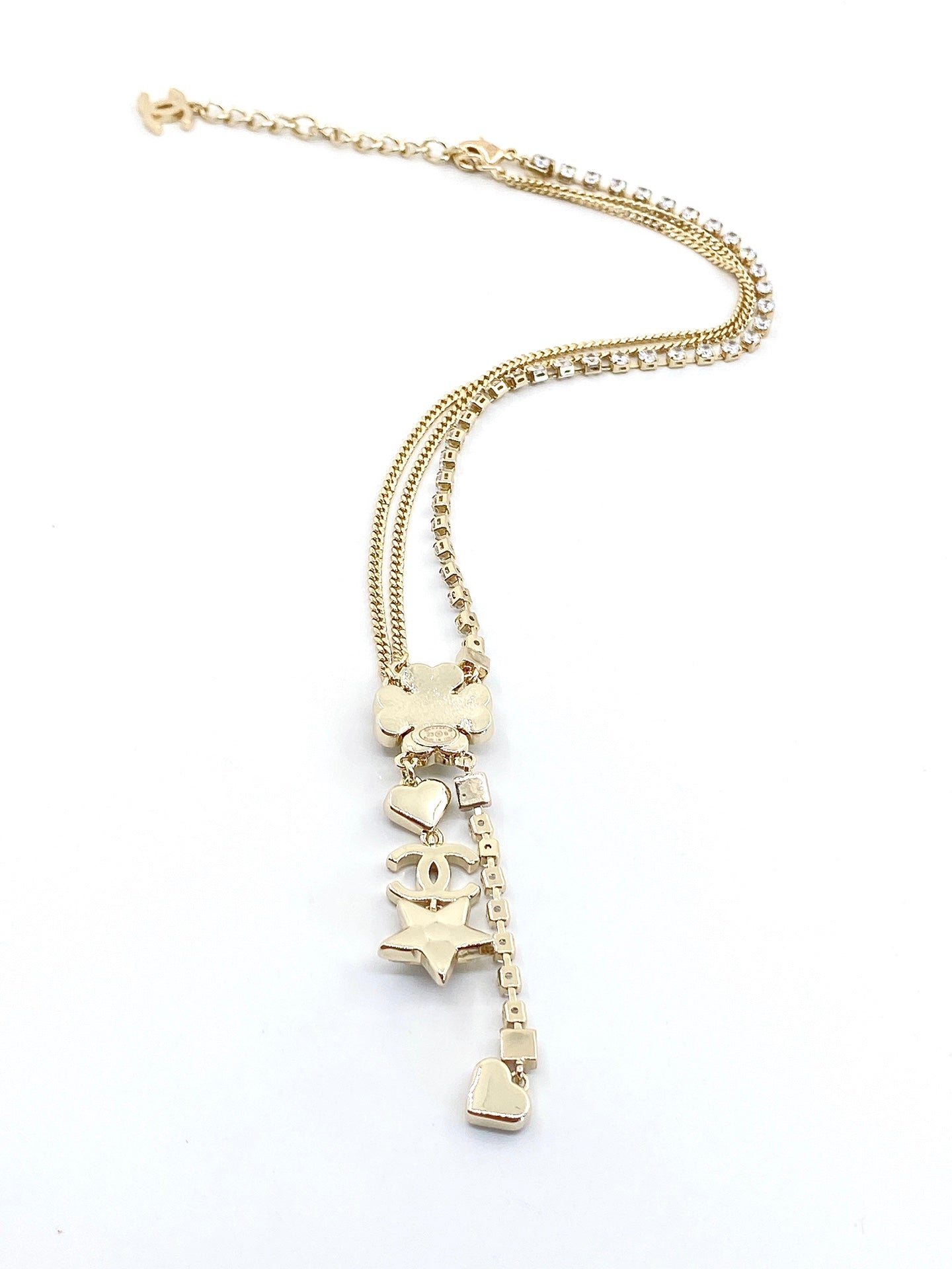 18K  Chanel Heart Crystals Chain Necklace