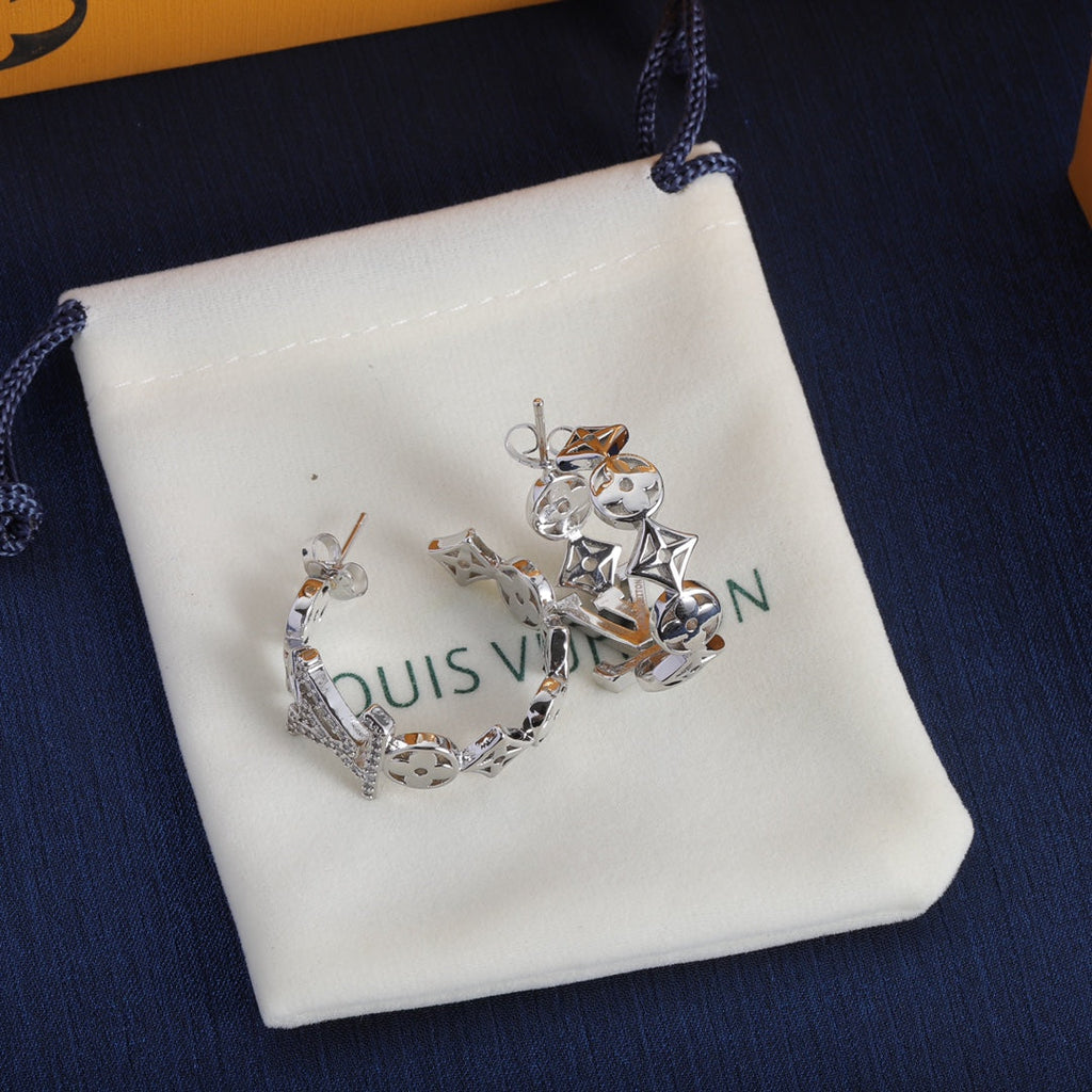 18K Louis Vuitton Script Diamonds Earrings