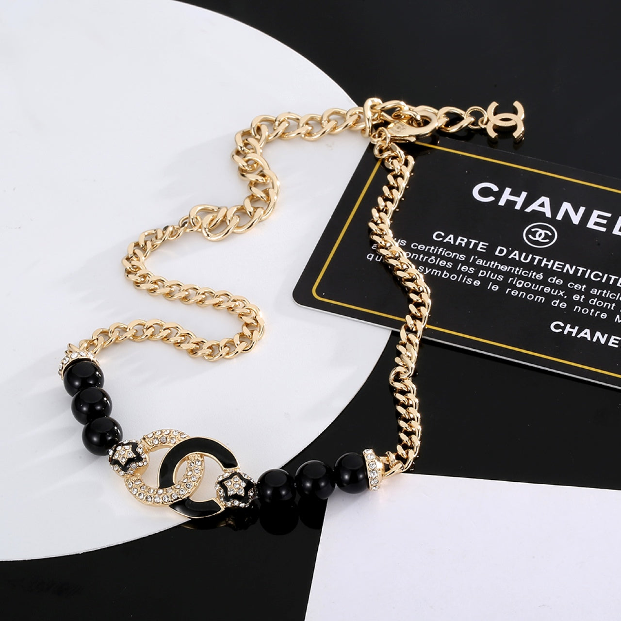 18K  Chanel Black Pearls Diamonds Necklace