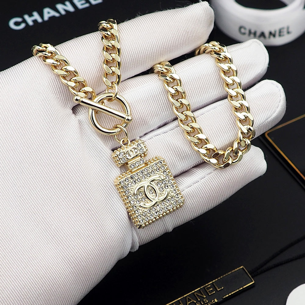 18K  Chanel Diamond Perfume Bottle Pendant Necklace